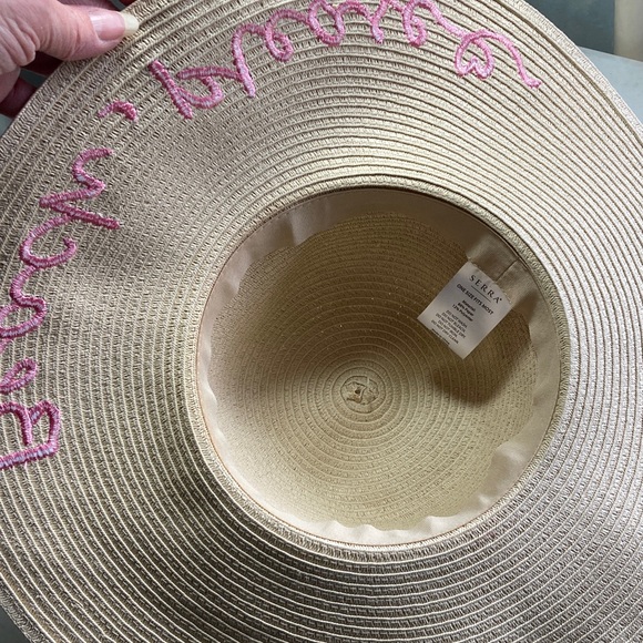 Serra Beach Please Sun Hat with Black Band and Pink Embroidery - Picture 3 of 3